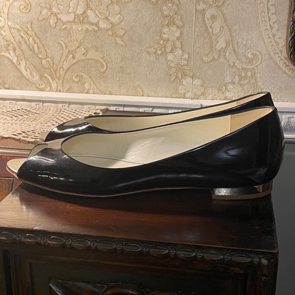 Chanel Black Patent Leather Peep Top Flats Size 38 - Picture 4 of 7
